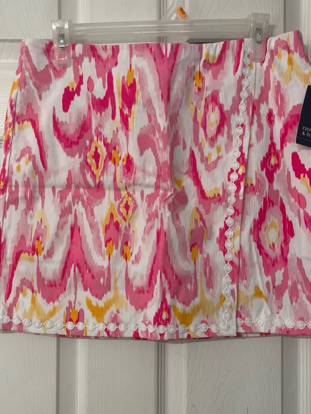 crown & ivy Pink Ikat Print Mini Skirt with Yellow Accents